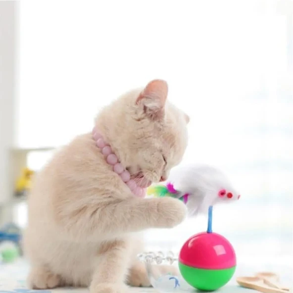 Mucit Home   Hacı Yatmaz Kedi Oyuncağı, Tüylü Fareli Kedi Topu ürün görseli 1