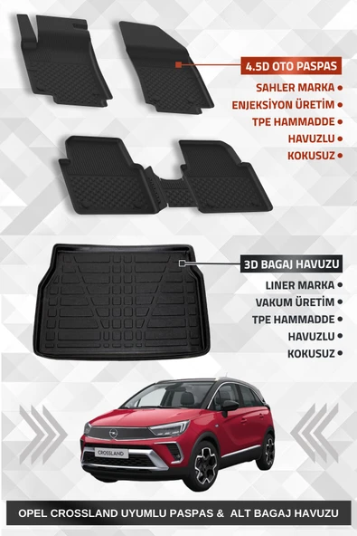 Sahler Opel Crossland 2017+ Uyumlu 4.5D Premium Havuzlu Oto Paspas ve Liner Marka 3D ALT Bagaj Havuzu ürün görseli 1