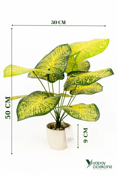 YAPAY ÇİÇEKÇİNİZ Taş Detaylı Beyaz Saksıda 12 Yapraklı 50 cm Yapay Salon Çiçeği ürün görseli 1