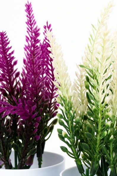 3 Adet Mini Beyaz Saksıda Yapay Çiçek Seti - Resim 3
