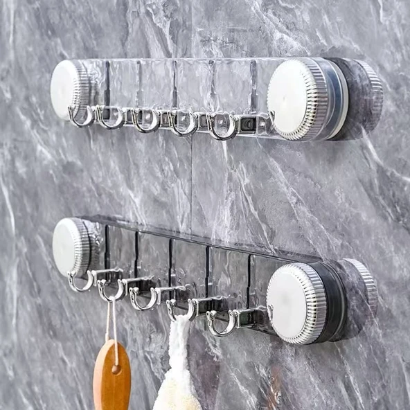 Mucit Home  Vantuzlu 5 Kancalı Askılık Delmeden Tak-çıkar Lüks Güçlü Vantuzlu Şeffaf Askılık ürün görseli 1