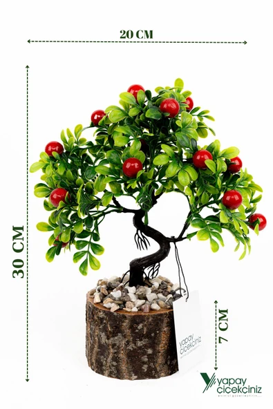 Taş Detaylı Odun Saksıda Yapay Bonsai Ağacı ürün görseli 1