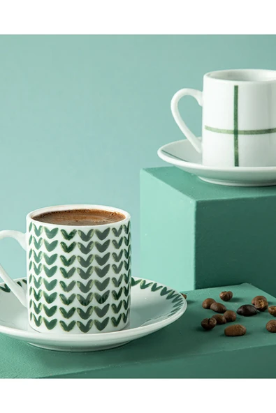 English Home Leno Porselen 4 Parça 2 Kişilik Kahve Fincan Takımı 80 Ml Yeşil ürün görseli 1