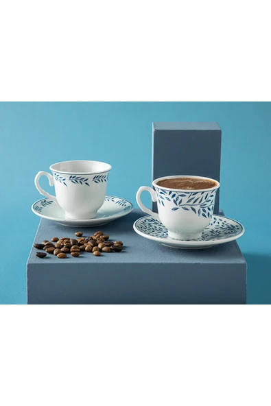 English Home STD Blatt Porselen 4 Parça 2 Kişilik Kahve Fıncan Takımı 80 Ml Lacivert Klasik ürün görseli 1