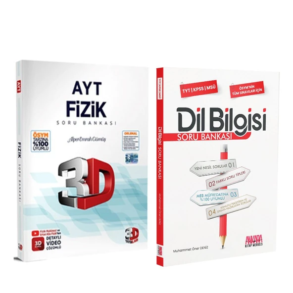3D AYT Fizik ve AKM Dil Bilgisi Soru Bankası Seti 2 Kitap ürün görseli 1