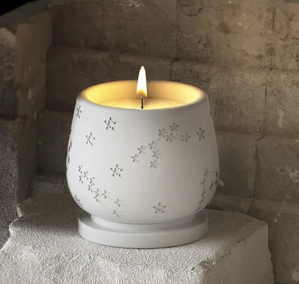 MUMBOX Beyaz Yıldızlı Fenomen Kapaklı Bardak Mum Beton Serisi ürün görseli 1