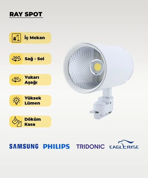 40W Döküm Kasa Beyaz Ray Spot 3200K (Sarı Işık) - Titreşim Yapmaz ürün görseli 1