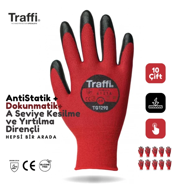 10 ÇİFT TG1290 Dokunmatik Antistatik A Seviye Kesilme Yırtılma Dirençli Çok Amaçlı İş Eldiveni ürün görseli 1