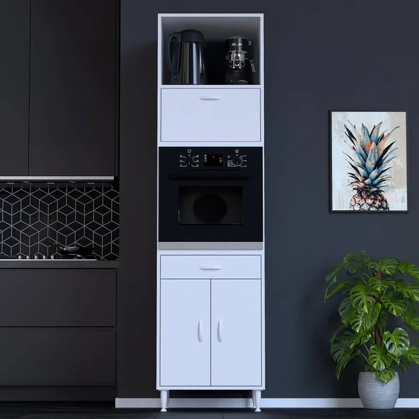 Modilayn JOLLY Ankastre Dolap (60x239.7x56 cm): 1 Çekmece, 3 Kapak, 4 Göz Raflı Mutfak, Kiler Dolabı ürün görseli 1