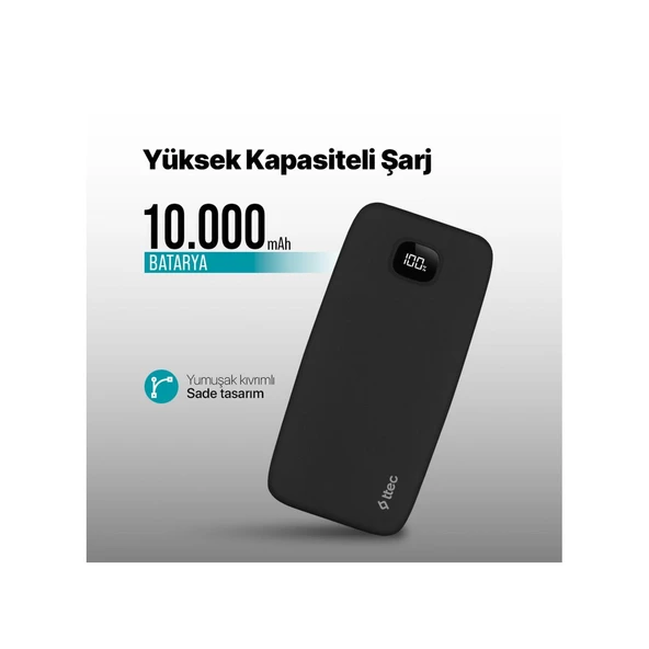 Ttec ChargeUp LCD 2BB205S Siyah 10000 mAh Powerbank ürün görseli 1