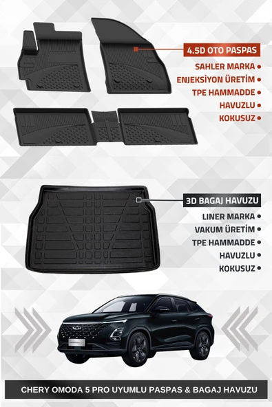 Sahler Omoda 5 PRO 2023-2025 Uyumlu 4.5D Premium Havuzlu Oto Paspas ve Liner Marka 3D Bagaj Havuzu ürün görseli 1