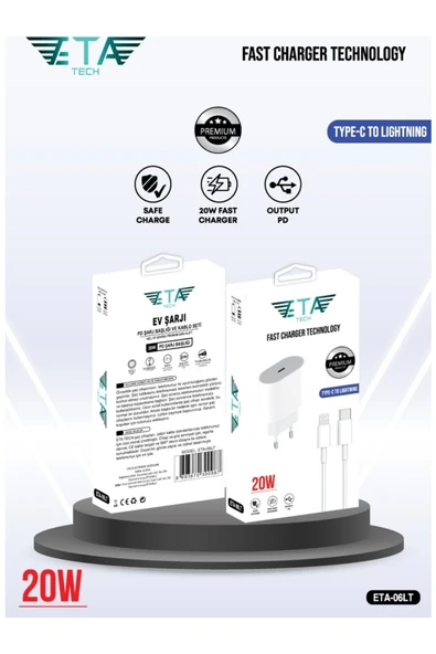Apple iPhone 14-14 Pro-14 Pro Max Uyumlu 20W Şarj Adaptörü Lightning 1metre Kablo ürün görseli 1