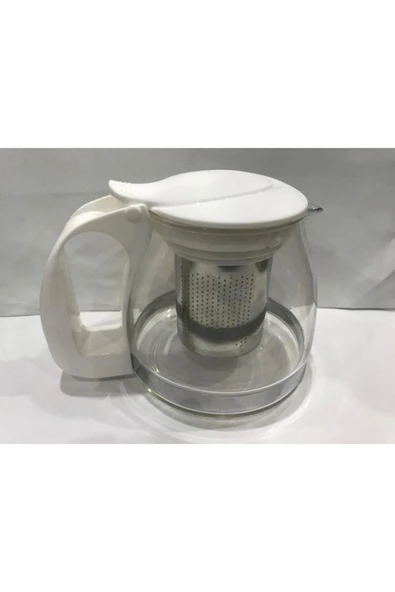 Süzgeçli Cam Demlik 700ml Beyaz ürün görseli 1