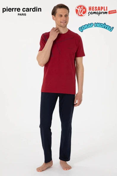 Pierre Cardin Paris Premium Erkek Bisiklet Yaka Rahat Kesim Pamuklu Kısa Kollu Gündelik Pijama Takım ürün görseli 1