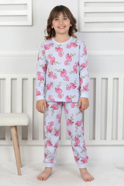 Cute Flamingo Desenli Kız Çocuk Pijama Takımı ürün görseli 1