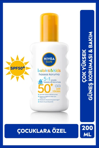 NİVE SUN SPF50 ÇOCUKLAR İÇİN HASSAS GÜNEŞ KORUYUCU VÜCUT SPREYİ 200ML, UVA KORUMASI ürün görseli 1