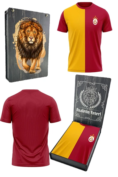 Galatasaray Lisanslı 5 Yıldızlı Sarı Kırmızı Erkek T-Shirt Gs Aslan Baskılı Hediyelik Ahşap Kutulu ürün görseli 1