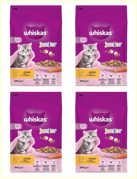 Whiskas Tavuklu Yavru Kuru Kedi Maması 300 Gr*4 Adet ürün görseli 1