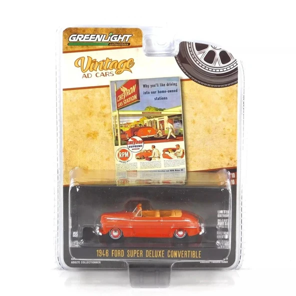 Greenlight Vintage Ad Cars Series 10- 1946 Ford Super Deluxe Convertible 1/64 Model Araba ürün görseli 1