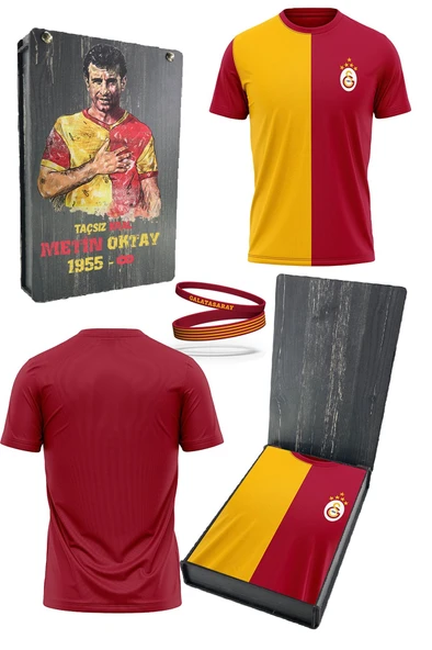 Galatasaray Lisanslı 5 Yıldızlı Sarı Kırmızı Erkek T-Shirt + Bileklik Set Hediyelik Ahşap Kutulu ürün görseli 1