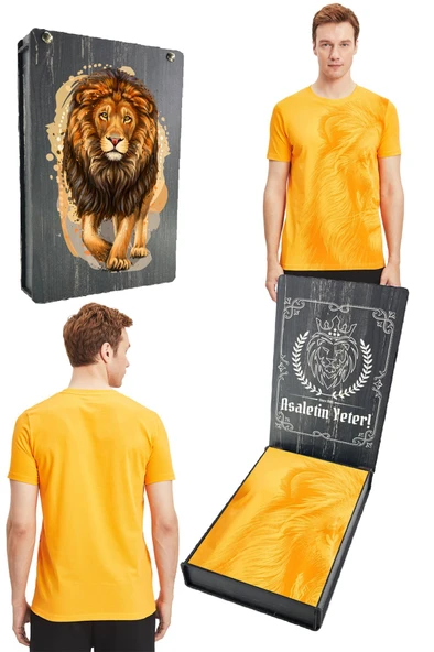 Galatasaray Orijinal Lisanslı Aslan Baskılı Sarı T-Shirt Gs Aslan Baskılı Hediyelik Ahşap Kutulu ürün görseli 1