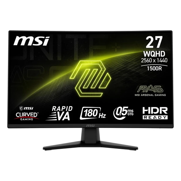 MSI MAG 274CQF 27" 180Hz 0.5Ms HDMI+DP HDR WQHD Adaptive-Sync VA Curved Vesa Monitör ürün görseli 1