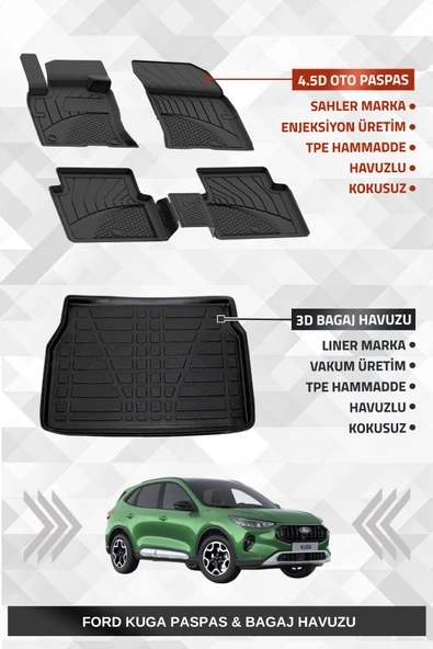 Sahler Ford Kuga 2020+ Uyumlu 4.5D Premium Havuzlu Oto Paspas ve Liner Marka 3D Bagaj Havuzu ürün görseli 1