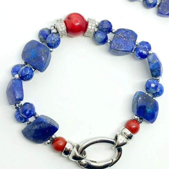 2276 Lapislazuli Mercan el yapımı çift sıra bileklik ürün görseli 1