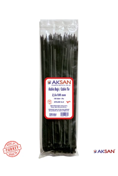 AKSAN 2,5x100mm Siyah Plastik Kablo Bağı / Cırt Kelepçe (100 Adet) ürün görseli 1
