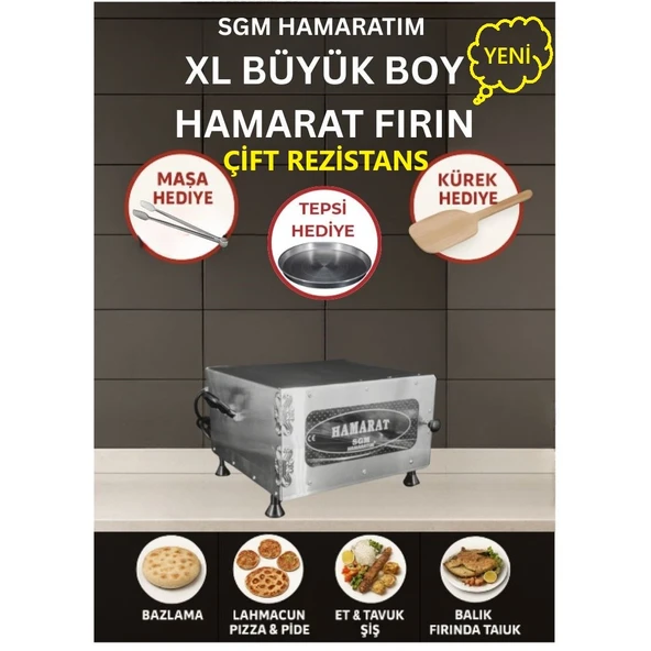 SGM Hamaratım & Elis Concept Hamarat Xl Büyük Boy Çift Rezistans Pratik Fırın 2500W Bazlama Lahmacun ürün görseli 1