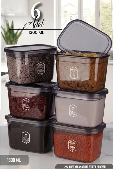 KİTCHEN LİFE Avantajlı 6'lı Antrasit Moly Dikdörtgen Saklama Kabı Seti 1300ml  Çoklu Set Yapılabilen Set Erzak ürün görseli 1