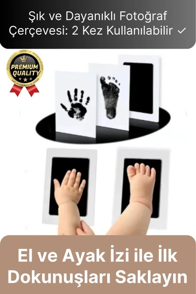 Özel Seri Mürekkepsiz 2 Kullanımlık Evcil Hayvan Bebek El Ayak İzi Fotoğraf Hatıra Çerçevesi Seti ürün görseli 1