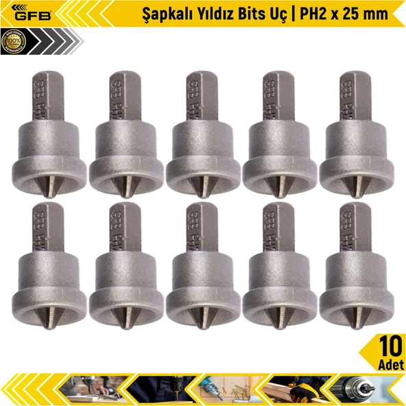 Gfb Şapkalı Yıldız Bits Uç | Ph2 X 25 Mm | 10 Adet ürün görseli 1