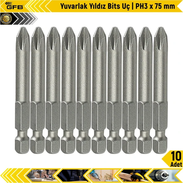 Gfb Yuvarlak Yıldız Bits Uç I Ph3 X 75 Mm 10 Adet ürün görseli 1