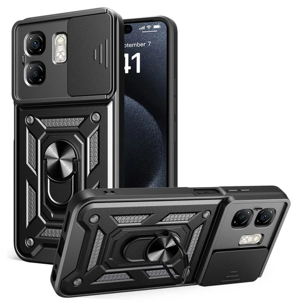 Gpack İnfinix Hot 50i uyumlu Kılıf Pars Sürgülü Kamera Korumalı Yüzüklü Sert Silikon ürün görseli 1