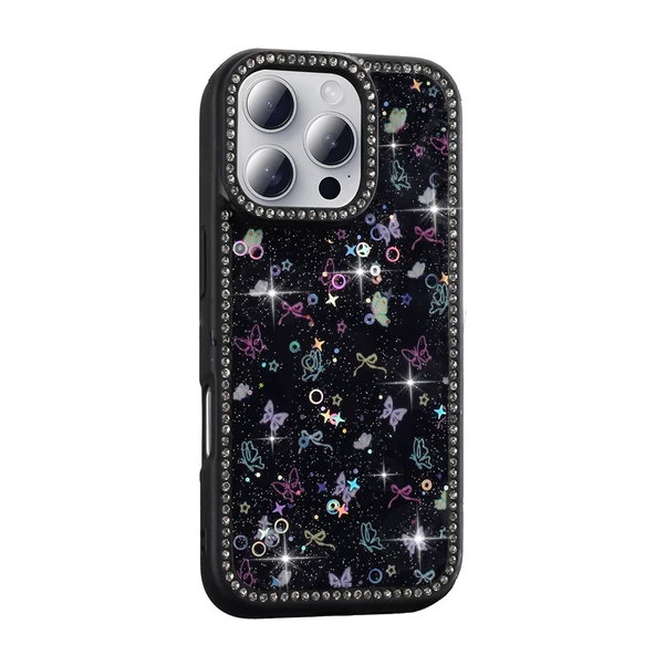 Gpack iPhone 16 Pro uyumlu Kılıf Simli ve Taşlı Dizayn Azra Kapak ürün görseli 1