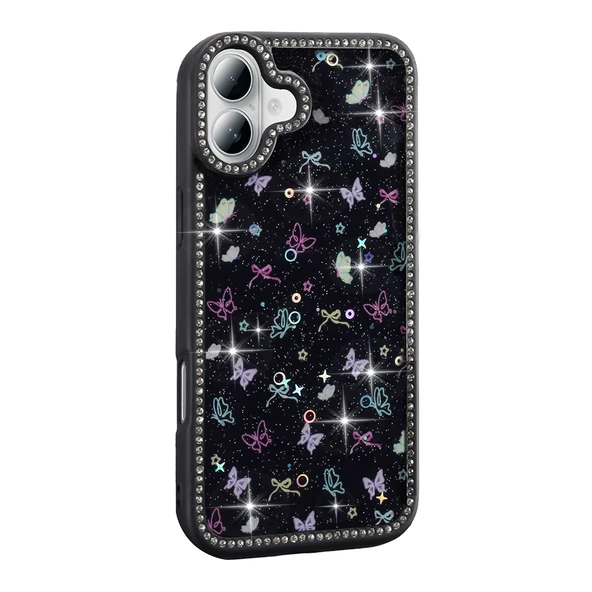 Gpack iPhone 16 uyumlu Kılıf Simli ve Taşlı Dizayn Azra Kapak ürün görseli 1