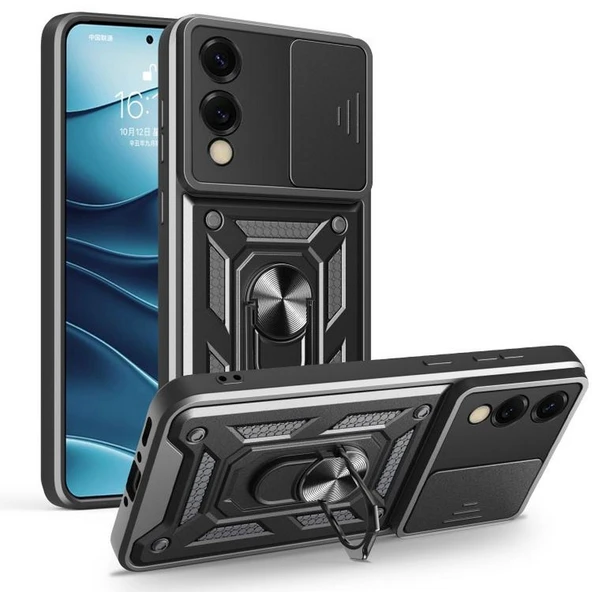 Gpack Samsung Galaxy S25 Edge uyumlu Kılıf Pars Sürgülü Kamera Korumalı Yüzüklü Sert Silikon ürün görseli 1