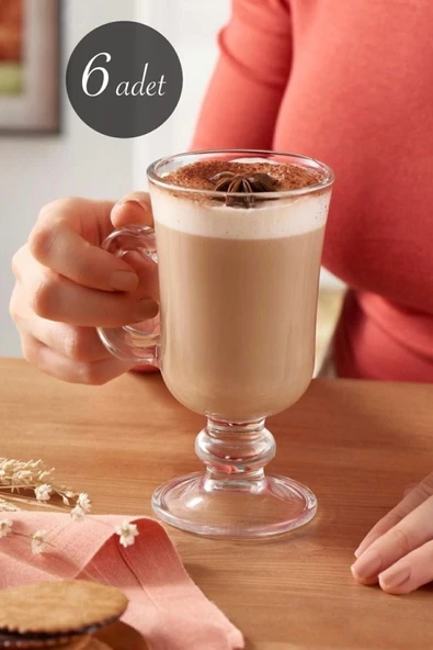 Paşabahçe Irish Coffee 6 Adet Kulplu Latte Cappucino,filtre Kahve,mocha,nescafe,americano,espreso Bardağı. ürün görseli 1