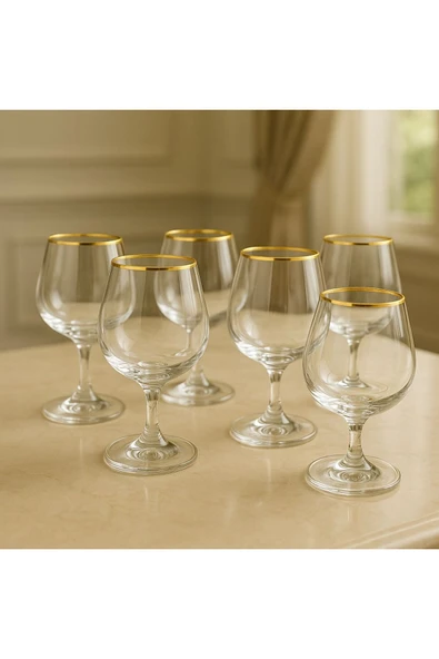 Elista Kristal Kısa Ayaklı Bardak Altın Yaldızlı Kahve Yanı Su Bardağı 250 ml 6 Adet ürün görseli 1