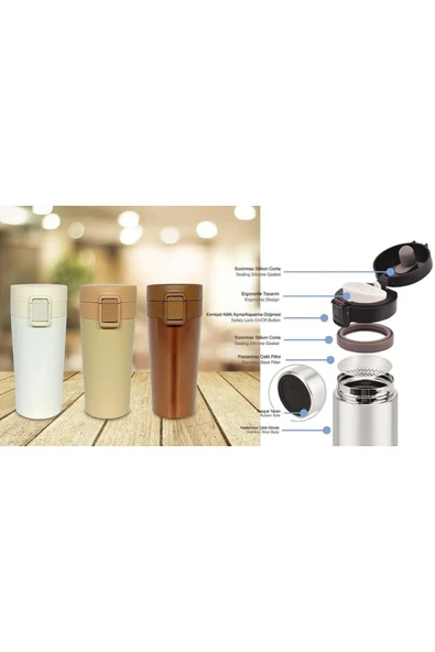 Elista 380 ML Çift Katlı Mug Termos Filtreli Kapak ürün görseli 1