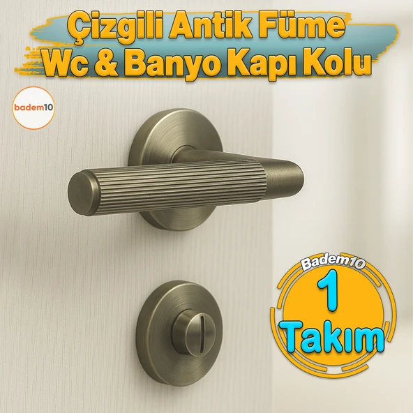 Çizgili Antik Füme Wc Banyo Tipi Kapı Kolu Rozetli Sağ Sol Uygun Modern İç Kapı Kilitli 1 Takım ürün görseli 1