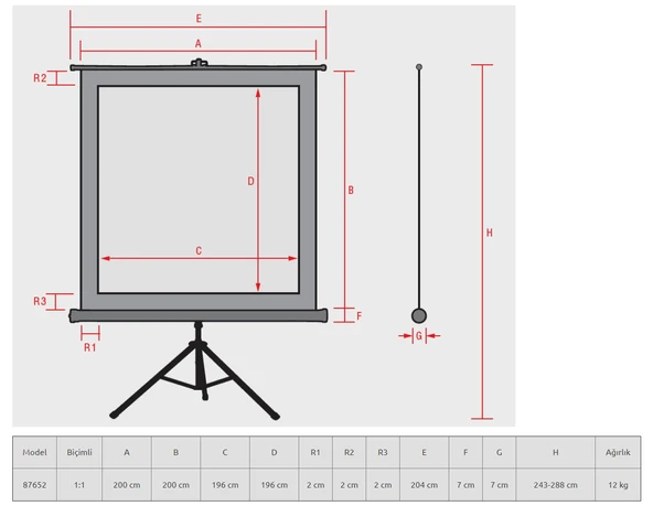 Reflecta 200 cm x 200 cm Tripod Projeksiyon Perdesi - Resim 4