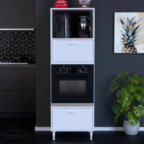 Modilayn QPİER Ankastre Dolap (60x185,9x56 cm): 2 Kapaklı Mini/Midi Mikrodalga Fırın Dolabı ürün görseli 1