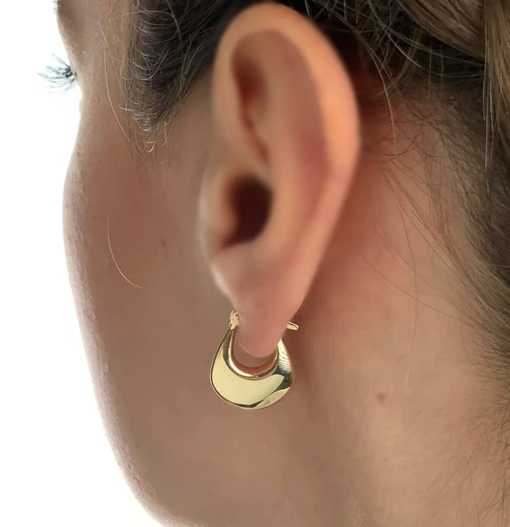 Altın Küpe 14K 585 Parlak Çanta Tasarım 1.8 cm Küpe Bombeli ürün görseli 1