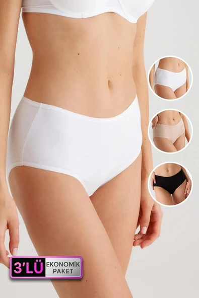 Pierre Cardin Maxi Cut 3'lü Ekonomik Paket Yüksek Bel Pamuklu Basic Slip Külot ürün görseli 1