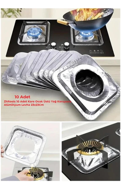 Zhltools 10 Adet Kare Ocak Üstü Yağ Koruyucu Alüminyum Levha 23x23Cm ürün görseli 1