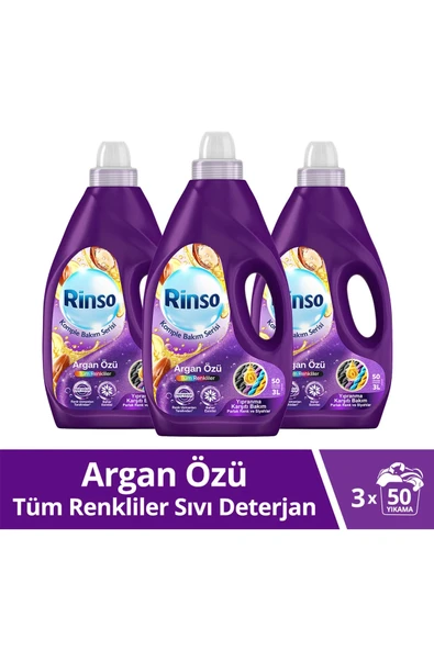 Rinso Sıvı Çamaşır Deterjanı Komple Bakım Serisi Argan Özü 3 lt x 3 Adet ürün görseli 1