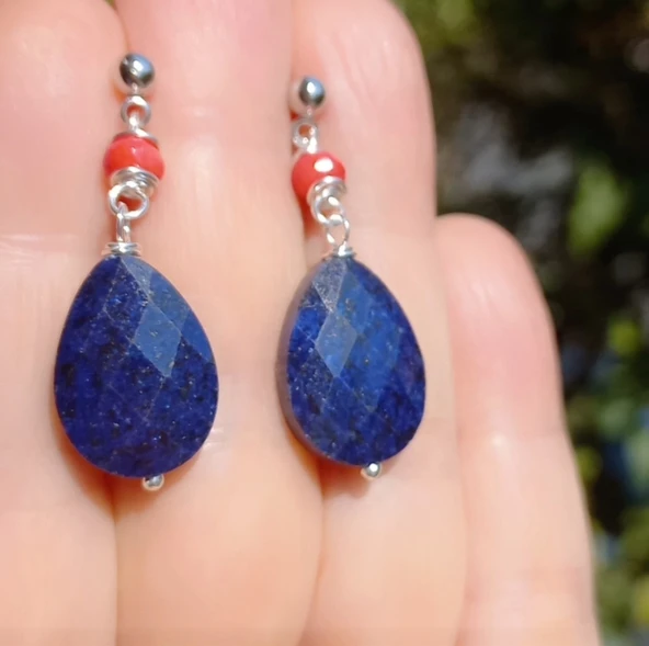 2253 Lapislazuli el yapımı küpe - Resim 5