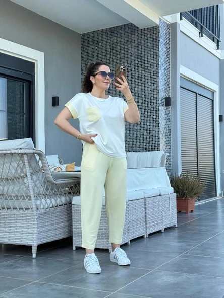 Kadın Kristal Kumaş Garnili Cep Detaylı Ikili Takım ürün görseli 1